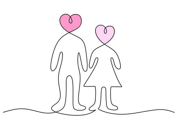 Une Seule Ligne Continue Parents Avec Symbole Amour Isolé Sur — Image vectorielle