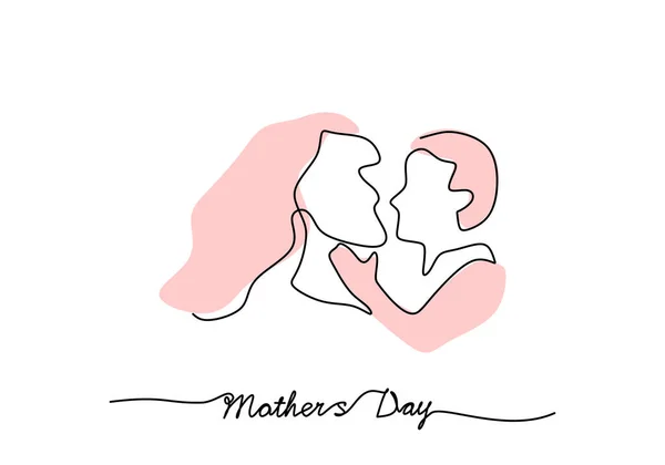 Jeden Ciągły Pojedynczy Wiersz Matki Dziecka Dzień Matki Izolowane Białym — Wektor stockowy
