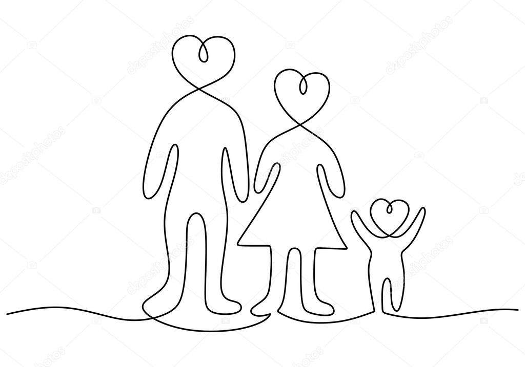 One continuous single line of happy parent global day isolated on white background.