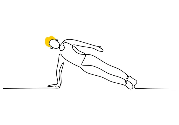 Une Seule Ligne Continue Homme Planche Latérale Fitness Isolé Sur — Image vectorielle