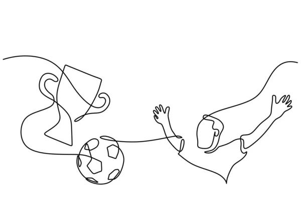サッカー選手の連続シングルラインは白の背景に隔離されたカップでお祝いを行います — ストックベクタ