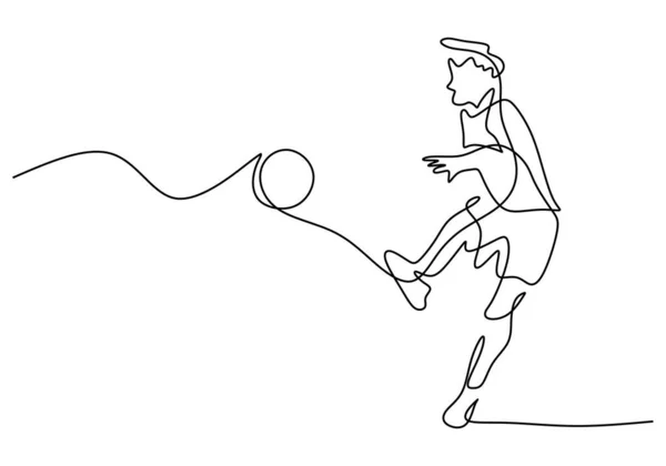 Одна Сплошная Линия Мальчишеского Пинка Мяч Высоко Изолирован Белом Фоне — стоковый вектор