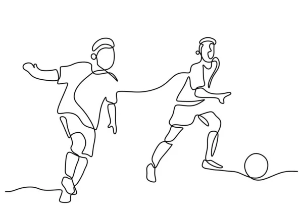Одна Безперервна Одиночна Лінія Хлопчиків Які Грають Футбол Ізольована Білому — стоковий вектор
