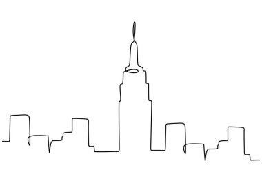 Empire State gibi sürekli tek bir ünlü bina hattı beyaz arka planda izole edilmiş..