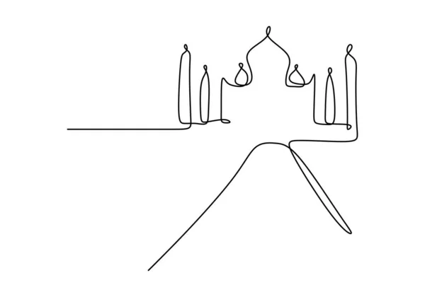 白い背景に隔離されたタージ マハルのような大きなモスクの連続した一本の線 — ストックベクタ
