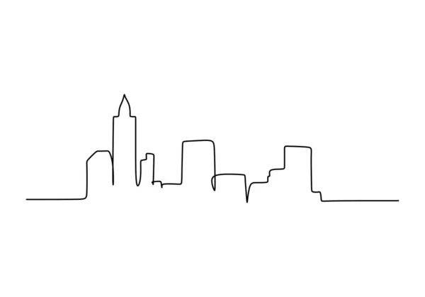 One Continuous Single Line City Buildings Skyline Isolated White Background — Stock Vector