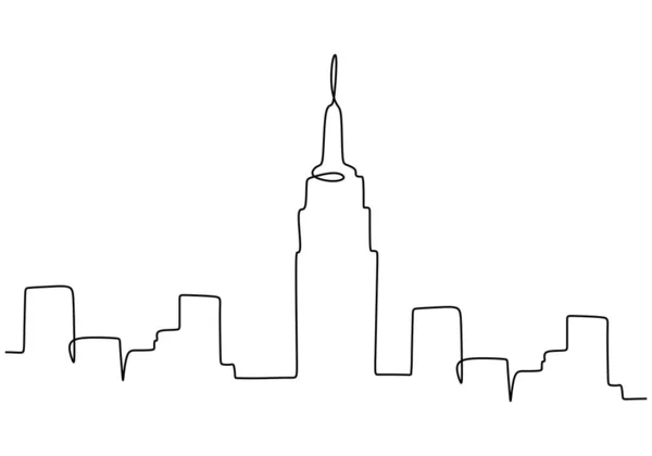 One Continuous Single Line Famous Building Empire State Isolated White — Stock Vector
