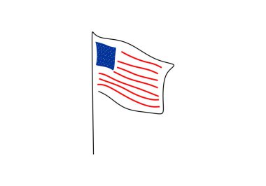 Amerika 'nın bağımsızlık gününün aralıksız tek bir çizgisi. Beyaz arka planda Birleşik Devletler bayrağı var..