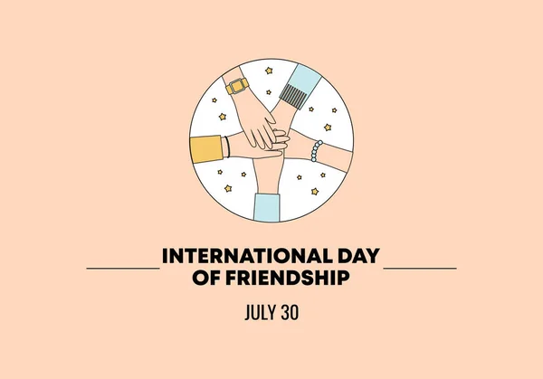 Cartel Del Banner Del Día Internacional Amistad Con Manos Diversidad — Archivo Imágenes Vectoriales