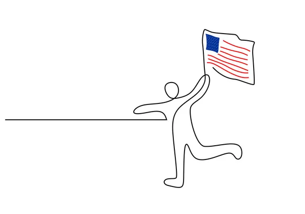Jeden Ciągły Rysunek Jednego Dnia Niepodległości Usa Ludźmi Przynoszą Flagę — Wektor stockowy