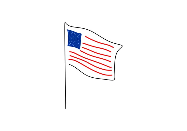 Eine Durchgehende Einzeilige Zeichnung Des Amerikanischen Unabhängigkeitstages Mit Der Flagge — Stockvektor