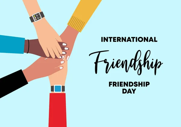 International Friendship Day Background Banner Poster Five Diversity Hands Isolated — Stock Vector