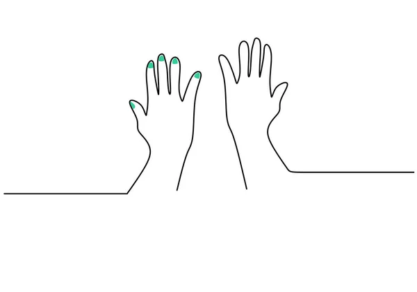 Одна Сплошная Линия Руки Нарисованная Двумя Руками Пять День Дружбы — стоковый вектор