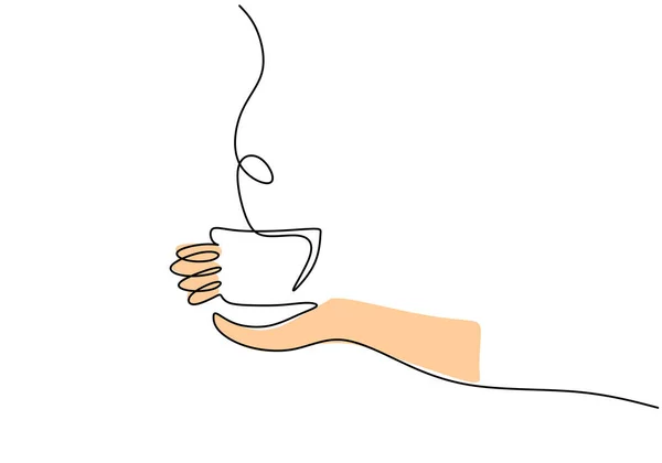 Одна Сплошная Линия Руки Нарисованная Рукой Держит Чашку Кофе Изолированную — стоковый вектор