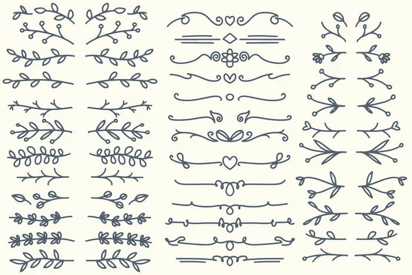 Vijfendertig Handgetekende Vectordelers Lijnen Randen Lauweren Ingesteld Doodle Design Elementen — Stockvector