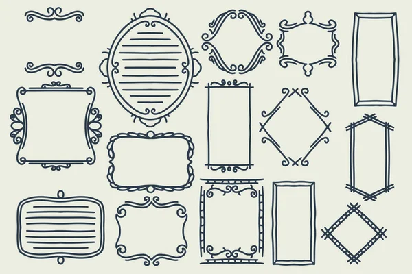 Piętnaście Ręcznie Rysowane Dekoracji Ramki Zestaw Kolekcja Ręcznie Rysowanych Ram — Wektor stockowy