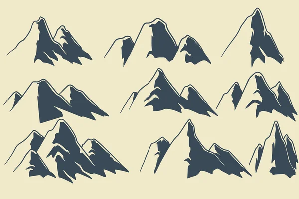Conjunto Decoración Natural Dibujado Mano Nueve Ilustración Boceto Montaña Grande — Vector de stock