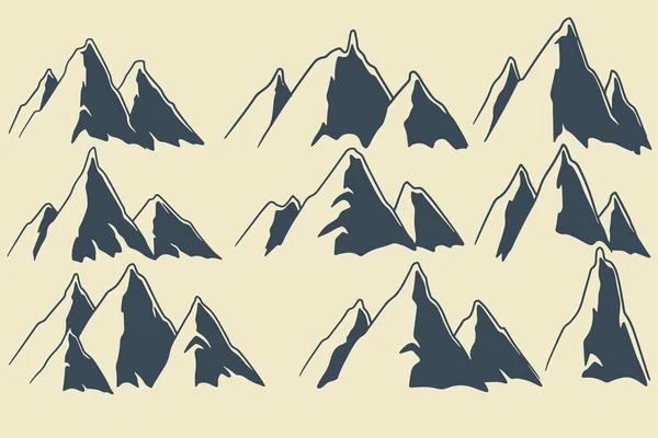 Hand Drawn Natural Decoration Set Nine Big Mountain Sketch Illustration — Stock vektor