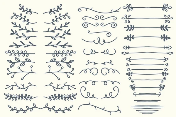 Handgetekende Vectorverdelers Lijnen Randen Lauweren Ingesteld Doodle Design Elementen Geïsoleerd — Stockvector