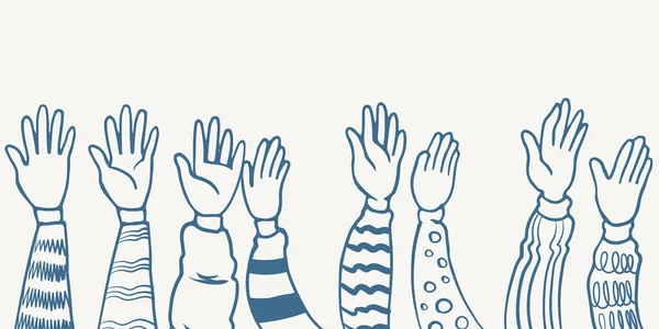Hand Getekend Acht Handen Vijf Klappende Ovatie Illustratie Schets Geïsoleerd — Stockvector