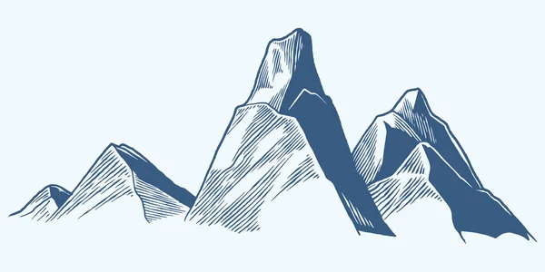 Quattro Mano Disegno Montagna Collina Plateau Schizzo Illustrazione Isolato Sfondo — Vettoriale Stock