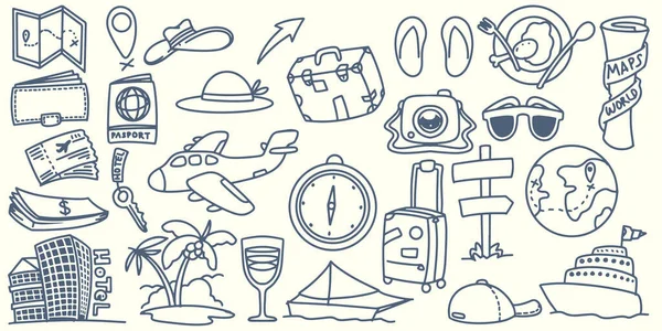 Dessin Main Éléments Voyage Doodle Voyage Autour Monde Avec Des — Image vectorielle