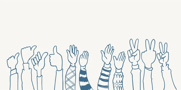 Ręcznie Narysowane Ręce Pięć Kciuk Górę Spokój Poza Klaskanie Owacja — Wektor stockowy