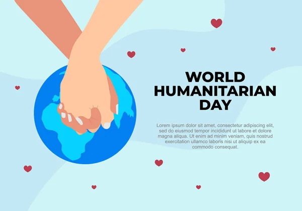Счастливый Международный День Гуманитарного Мира Баннер Плакат Глобусом Рука Руку — стоковый вектор