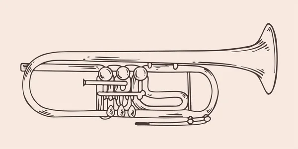 Vintage Handgezeichnete Trompete Vintage Stil Graviert Vereinzelt Auf Weißem Hintergrund — Stockvektor