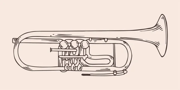 Trombeta Desenhada Mão Vintage Estilo Vintage Gravado Isolado Fundo Branco — Vetor de Stock