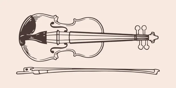 Vintage Handgezeichnete Geige Vintage Stil Graviert Vereinzelt Auf Weißem Hintergrund — Stockvektor
