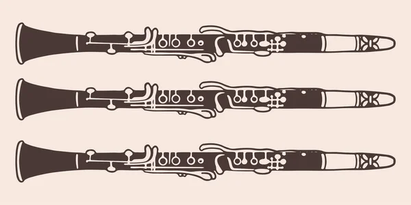 Vintage Hand Drawn Three Clarinets Vintage Engraved Style Isolated White — Stockvektor