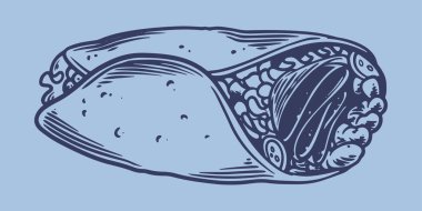 El çizimi büyük kebap seti. Çöp lokantası fast food menüsü..