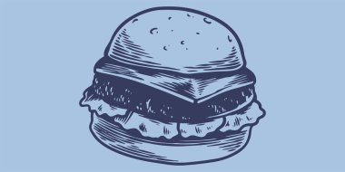 Büyük hamburgerin el yapımı fast food 'u. Abur cubur lokantası fast food menüsü.