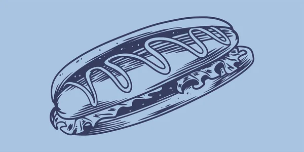 Hand Drawing Fast Food Big Hot Dog Junk Food Restaurant — Stock vektor