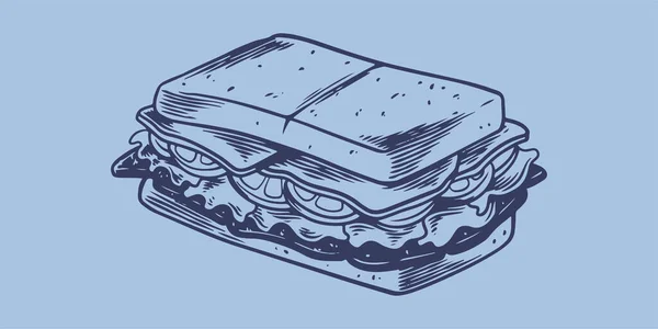 Hand Drawing Fast Food Set Square Sandwich Junk Food Restaurant — стоковый вектор