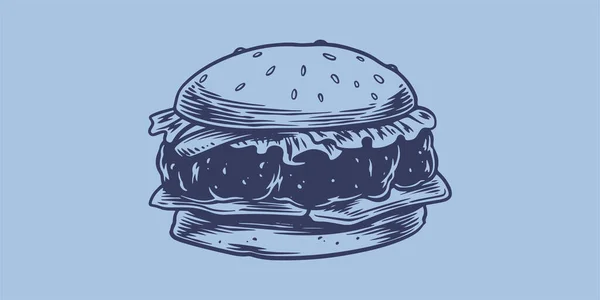 Hand Drawing Fast Food Big Hamburger Junk Food Restaurant Fast — Vector de stock