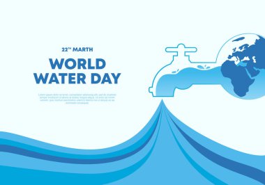 World water day poster banner background with faucet and world globe on blue white color.