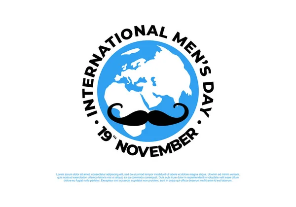 Men Day Background Banner Poster Moustache World Globe White Color — Vector de stock