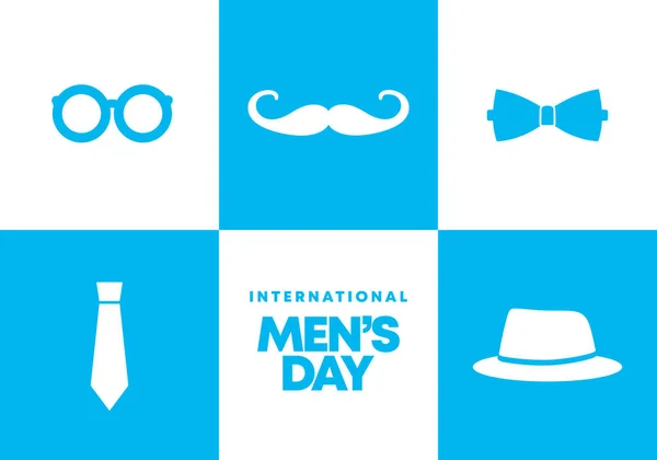 Men Day Background Banner Poster Glasses Moustache Tie Hat Blue — Image vectorielle