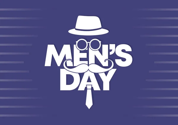 Men Day Background Banner Poster Hat Glasses Moustache Tie Blue — Image vectorielle