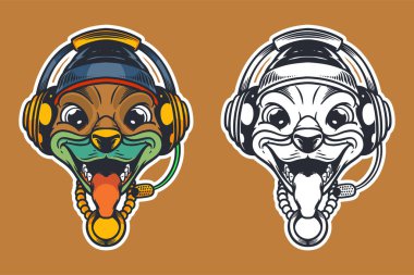 dog head mascot using headset vector illustration cartoon style