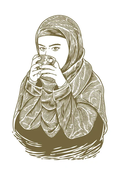 Woman Drinking Coffee Vector Illustration — Stock Vector