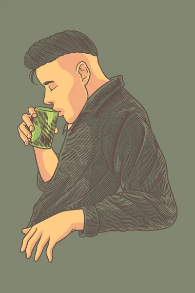 Man Drinking Coffee Vector Illustration — Stockvektor