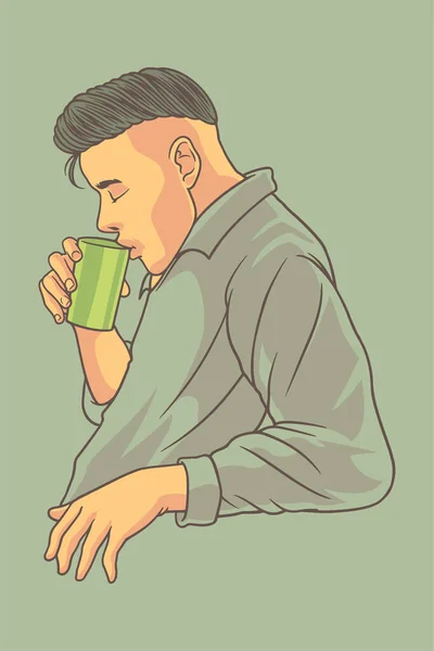 Man Drinking Coffee Vector Illustration — Stock Vector