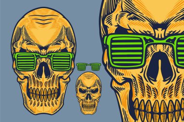 skull with glasses head mascot vector illustration cartoon style