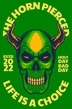 green skull with long horn head mascot poster vector illustration cartoon style