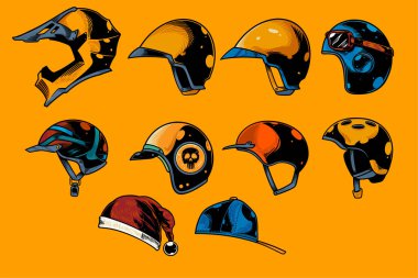 hand drawn various helm vector illustration set