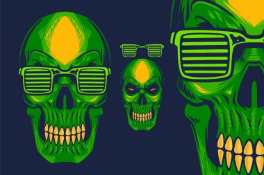 green skull with glasses head mascot vector illustration cartoon style