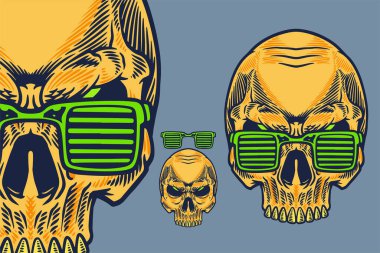 skull with glasses head mascot vector illustration cartoon style